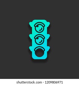 Traffic light icon. Sign of walk, green or go. Colorful logo concept with soft shadow on dark background. Icon color of azure ocean