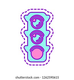 Traffic light icon. Sign of walk, green or go. Colored sketch with dotted border on white background