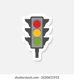 Etiqueta engomada del icono del semáforo aislada en fondo gris