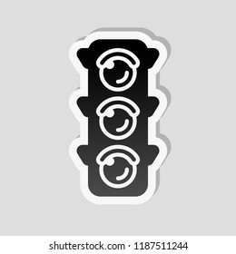 Traffic light icon. Sticker style with white border and simple shadow on gray background