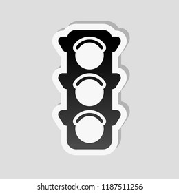 Traffic light icon. Sticker style with white border and simple shadow on gray background