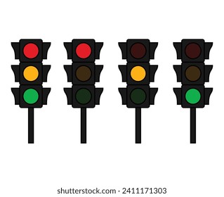 icono de semáforo o conjunto de iconos de paro con los tres colores en