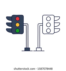 Traffic light icon vector from driving school collection in doodle style. Thin line traffic light outline icon vector illustration