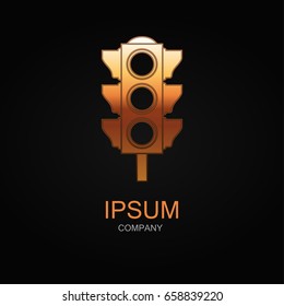 Traffic light icon. Vector Illustration. Design logo element. Isolated on black background. With golden effect.