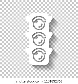 Traffic light icon. White icon with shadow on transparent background