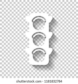 Traffic light icon. White icon with shadow on transparent background