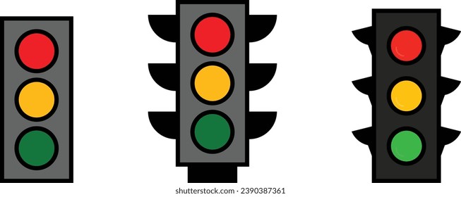 Traffic light icons collection lined, isolated and colored version. Design template. Vector illustration