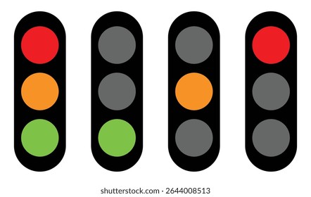 Traffic Light Icons Set – Red, Yellow, Green, and LED Signals in Flat and Simple Design.