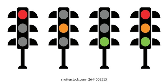 Traffic Light Icons Set – Red, Yellow, Green, and LED Signals in Flat and Simple Design.