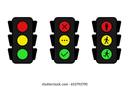 Traffic Light icons set: yes, no and wait. Stand, walk and run