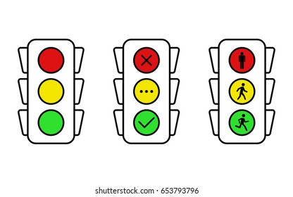 Traffic Light icons set: yes, no and wait. Stand, walk and run
