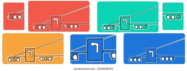 Traffic light illustration design with 3 colors with japanese text