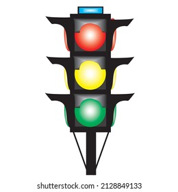 Traffic Light Ilustration with Red, Yellow and Green Ligth With Three Side