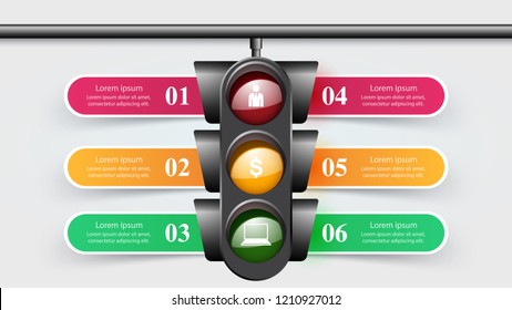 Traffic Light Infographic. Six Items. Vector Eps 10