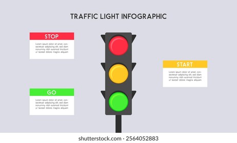 Traffic Light Infographic with Stop, Start, and Go Details Vector Illustration