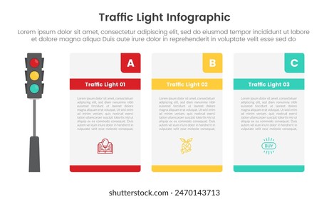 traffic light infographic template banner with big box table container with 3 point list information for slide presentation vector