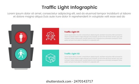 Anuncio de Plantilla de infografía de semáforo con pila larga de rectángulos con información de lista de 2 puntos para Vector de presentación de diapositivas