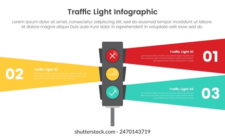 traffic light infographic template banner with lights with ray beam background with 3 point list information for slide presentation vector