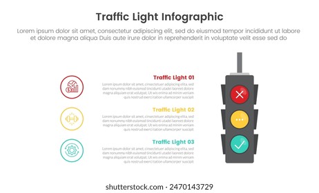 Anuncio de Plantilla de infografía de semáforo con pila de datos de círculos de esquema con información de lista de 3 puntos para Vector de presentación de diapositivas