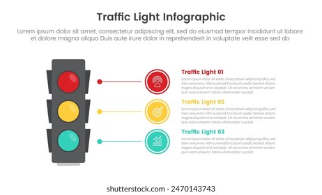 Anuncio de Plantilla de infografía de semáforo con pila de Vertical de círculo grande descripción con información de lista de 3 puntos para Vector de presentación de diapositivas