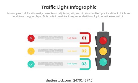 Anuncio de Plantilla de infografía de semáforo con datos de Vertical de pila de contenedor de caja creativa con información de lista de 3 puntos para Vector de presentación de diapositivas