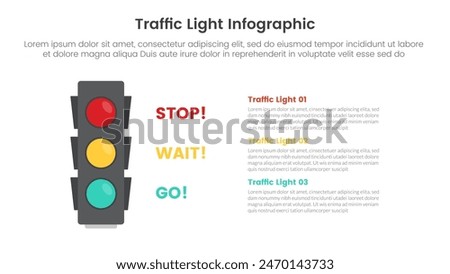 traffic light infographic template banner with stack data information and lights description with 3 point list information for slide presentation vector