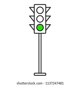 Traffic light interface icons. Red, yellow and green (stop, go and wait). Line vector buttons.