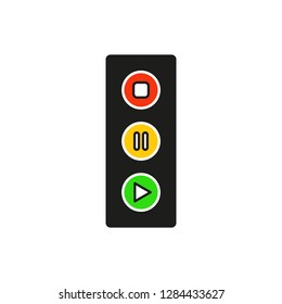 Traffic light interface icons. Red, yellow and green (stop, go and wait). Line vector buttons.