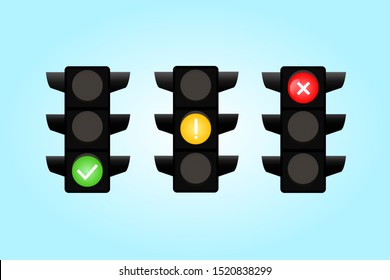 Traffic light interface icons. Red, yellow and green yes, no and wait. Thin line vector buttons.