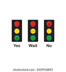 Traffic light interface icons. Red (no) yellow (wait) green (yes). Fire icon, LEDs, light emitting diode.a set of automatically operated colored lights,for controlling traffic at road junctions.vector