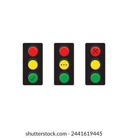 Traffic light interface icons. Red (no) yellow (wait) green (yes). Fire icon, LEDs, light emitting diode.a set of automatically operated colored lights,for controlling traffic at road junctions.vector