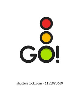 Traffic light isolated icon. Green, yellow, red lights vector illustration on white background. Road Intersection, regulation sign, traffic rules design element. Go.