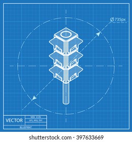 traffic light isometric 3d blueprint icon 