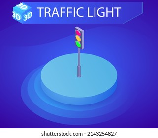 Icono de diseño isométrico del semáforo. Ilustración web de vectores. 3.ª colorida concepción