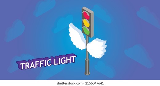 Traffic light isometric design icon. Vector web illustration. 3d colorful concept
