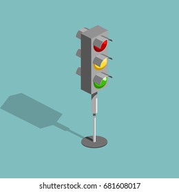 Traffic light isometric style colorful vector illustration