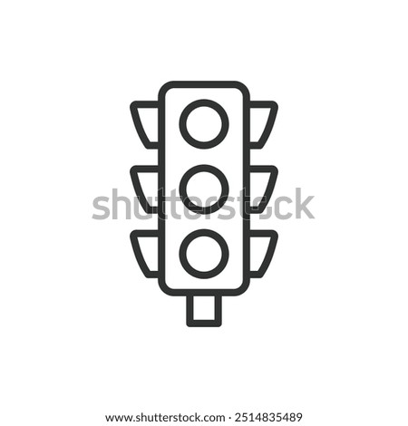 Traffic light, in line design. Stoplight, traffic signal, road safety, traffic control, red light, green light on white background vector. Traffic light editable stroke icon.