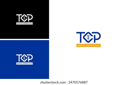Ampel-Logo-Design-Vorlage. Initiales TCP-Logo mit Stoplight-Symbol