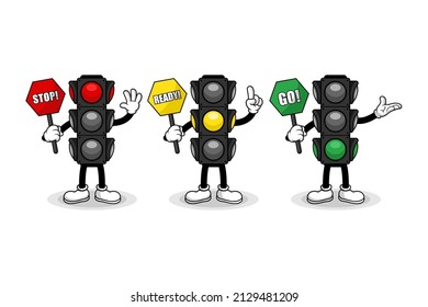 Traffic light mascot cartoon illustration holding vector design