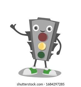 traffic light mascot with the caution of caution the yellow light