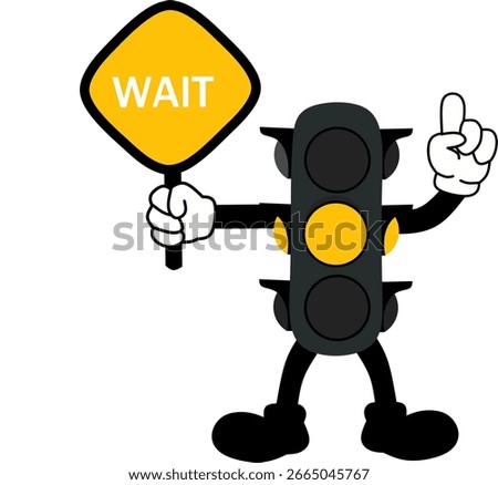 Traffic light mascot illustration with a glowing yellow light