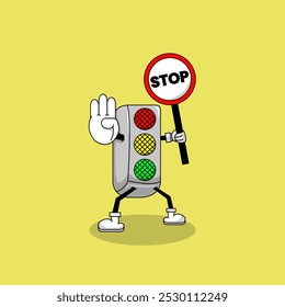 traffic light mascot vector illustration. outline, simple and cartoon style. for icons, symbols, signs or logos