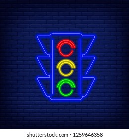 Traffic light neon effect  on dark background illustration