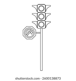Traffic Light with no U Turn Outline Icon Illustration on White Background
