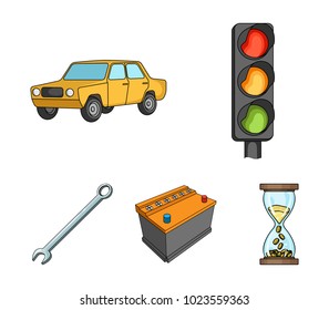 Traffic light, old car, battery, wrench, Car set collection icons in cartoon style vector symbol stock illustration web.