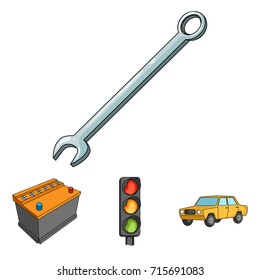 Traffic light, old car, battery, wrench, Car set collection icons in cartoon style vector symbol stock illustration web.