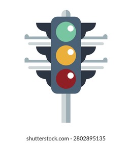 Traffic light on metal pole with green yellow and red lights