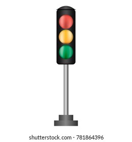 Traffic light on a metal pole, on white background, vector