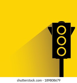 traffic light on yellow background, flat and shadow style