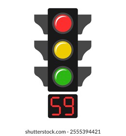 traffic light with one minute timer flat vector illustration logo icon clipart